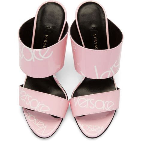 Versace: Pink Patent Logo Stamp Sandals 